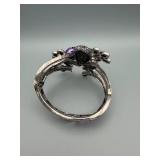 Yuhong Purple Enamel Dragonfly Filigree Bracelet with Pink Pave Center