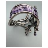Yuhong Purple Enamel Dragonfly Filigree Bracelet with Pink Pave Center