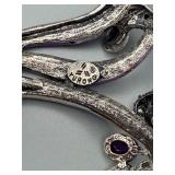 Yuhong Purple Enamel Dragonfly Filigree Bracelet with Pink Pave Center