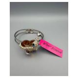 Betsey Johnson Bracelet - Crystal Heart Center Orange Stone with Rhinestones