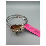 Betsey Johnson Bracelet - Crystal Heart Center Orange Stone with Rhinestones