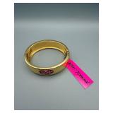 Betsey Johnson Gold Tone Heart Bangle Bracelet with Pink Pavé Heart