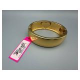 Betsey Johnson Gold Tone Heart Bangle Bracelet with Pink Pavé Heart