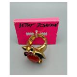 Betsey Johnson Gold-Tone Ring with Red Heart Gem & Bat Wing Accent
