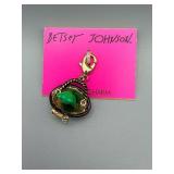 Betsey Johnson Heart Charm Pendant 807491-X01 - Green Enamel Center