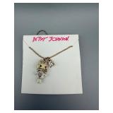 Betsey Johnson Cat Pendant Necklace - Crystal Charm, Rose Gold Tone