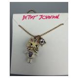 Betsey Johnson Cat Pendant Necklace - Crystal Charm, Rose Gold Tone