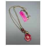 Betsey Johnson Pink Flower Pendant Necklace - Double Gold-Tone Chains