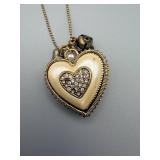 Betsey Johnson Heart Pendant Necklace - Gold-Tone with Pave Crystal Inner Heart