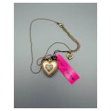 Betsey Johnson Heart Pendant Necklace - Gold-Tone with Pave Crystal Inner Heart