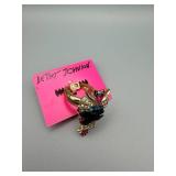 Betsey Johnson Crystal Owl Brooch - Gold-Tone with Multicolor Rhinestones