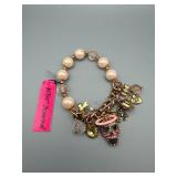 Betsy Johnson Skull Charm Bracelet With Pearl Beads