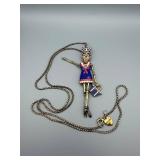 Betsey Johnson Skeleton Girl Pendant Necklace - Blue Enamel Dress, Anchor Detail