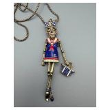 Betsey Johnson Skeleton Girl Pendant Necklace - Blue Enamel Dress, Anchor Detail