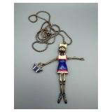 Betsey Johnson Skeleton Girl Pendant Necklace - Blue Enamel Dress, Anchor Detail