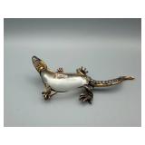 Trafari Vintage Gold-Tone Lizard Brooch with Glass Body and Emerald Eyes
