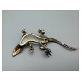 Trafari Vintage Gold-Tone Lizard Brooch with Glass Body and Emerald Eyes