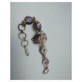 Bracelet - Silver-Tone with Blue Crystal Accents & Filigree Links