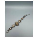 Bracelet - Silver-Tone with Blue Crystal Accents & Filigree Links