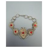 Vintage Silver-Tone Filigree Bracelet with Red Rhinestones
