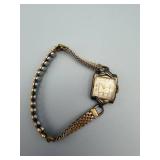 Vintage Ladies Wristwatch - Gold Tone Rectangle Case, Two-Tone Bracelet