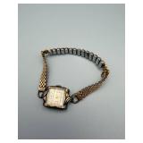 Vintage Ladies Wristwatch - Gold Tone Rectangle Case, Two-Tone Bracelet