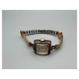 Vintage Ladies Wristwatch - Gold Tone Rectangle Case, Two-Tone Bracelet