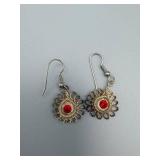 Silver-Tone Filigree Red Stone Necklace & Earrings Set