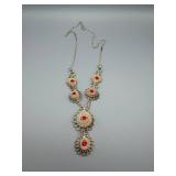 Silver-Tone Filigree Red Stone Necklace & Earrings Set