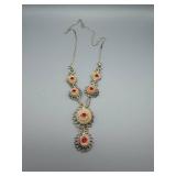 Silver-Tone Filigree Red Stone Necklace & Earrings Set