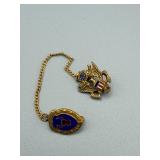 Vintage US Military Insignia Pendant Set on Chain - Eagle Crest & Blue Enamel Shield (2-Piece Set)