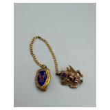 Vintage US Military Insignia Pendant Set on Chain - Eagle Crest & Blue Enamel Shield (2-Piece Set)