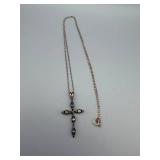 Cross Pendant Necklace - Green Marquise-Cut Stones, 18-Inch Chain