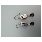 Smoky Quartz Drop Earrings - Silver-Tone with Rectangular Center Stones & Teardrop Beads