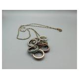 Gold-Tone Chain Multi-Ring Pendant Necklace with Gemstone Accents