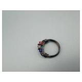 Beaded Wire Ring with Multicolor Crystals - Wrap Style