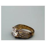 Two-Tone Sterling Silver Ring - 925 China - Large Center Crystal