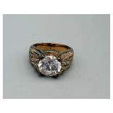 Two-Tone Sterling Silver Ring - 925 China - Large Center Crystal