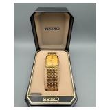 Seiko Quartz Gold-Tone Wristwatch with Date - Rectangular Case & Link Bracelet