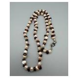 Freshwater Pearl Necklace With Dark Purple Beads - Silver Clasp