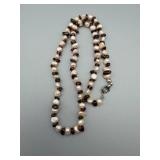 Freshwater Pearl Necklace With Dark Purple Beads - Silver Clasp