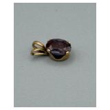 14K Gold Pendant with Oval Purple Gemstone