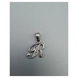 Sterling Silver 925 Letter R Monogram Pendant - Ornate Script