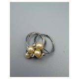 Crown Jewel Pearl Ring Set (Lot of 3) - Silver Tone with Cream Pearls & Crystals