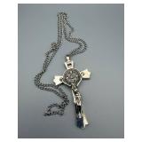 Silver Tone Crucifix Necklace with Jesus Figure and Medallion Pendant