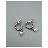 Silver-Tone Hoop Earrings with Pearl Drops