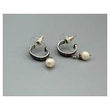 Silver-Tone Hoop Earrings with Pearl Drops