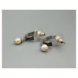 Silver-Tone Hoop Earrings with Pearl Drops