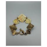 Gold-Tone Square-Link Bracelet With Black Onyx Cabochons - Vintage Statement Jewelry