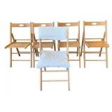 Wooden Folding Chairs - Set of Five with Cushions & Covers